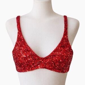 NWT ONLY HEARTS Red Sequins Shine On Bralette Top SIZE XS